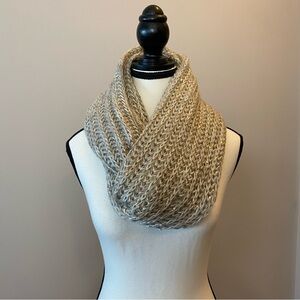 Elegant Cream Knit Infinity Scarf with tiny sequins EUC